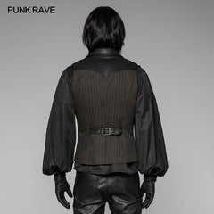 WY-929 Mens Steampunk Vest Leather Stitched Dark Printed Waistcoat With Copper Buckle?-??Punk Rave Clothing