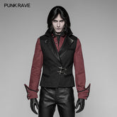 WY-929 Mens Steampunk Vest Leather Stitched Dark Printed Waistcoat With Copper Buckle?-??Punk Rave Clothing