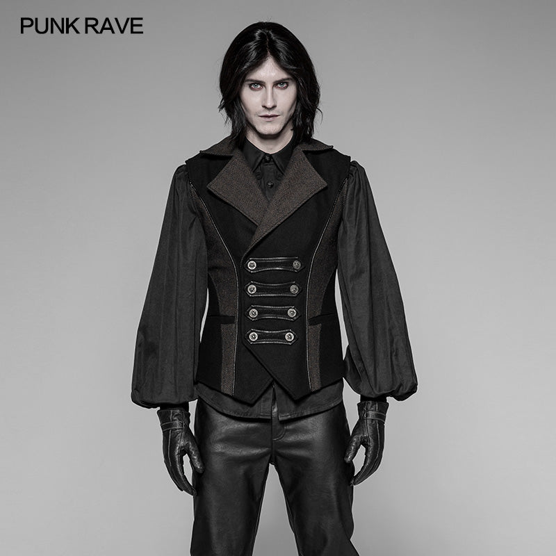 WY-945 Vintage Coffee Twill Gothic Waistcoat Dark Suit Vest With Double Row Snap Buttons?-??Punk Rave Clothing
