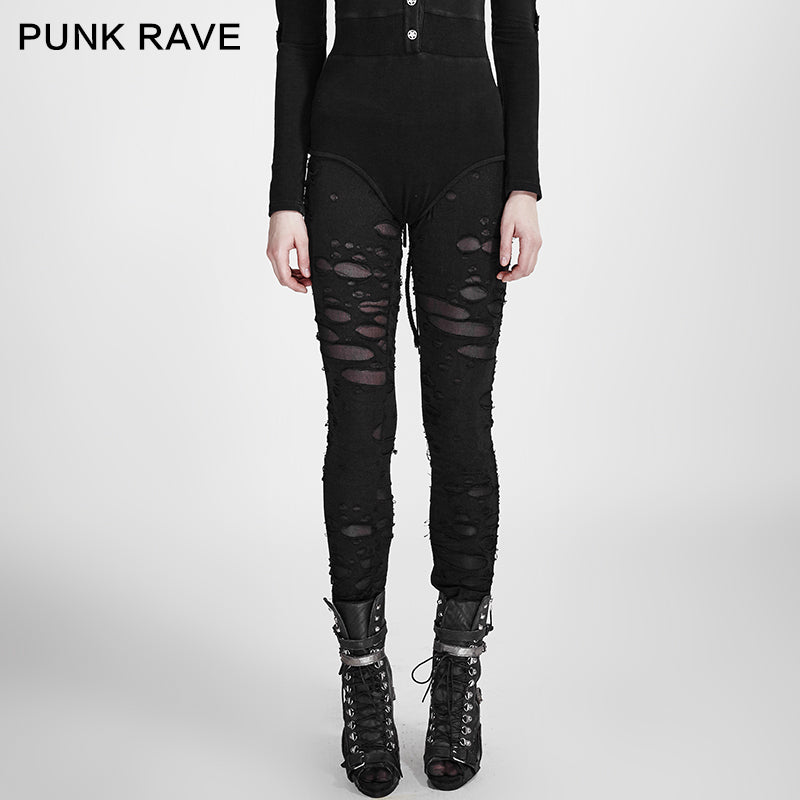 Hot Sale K-099 Broken Mesh For Women Gothic Pants/leggings?-??Punk Rave Clothing