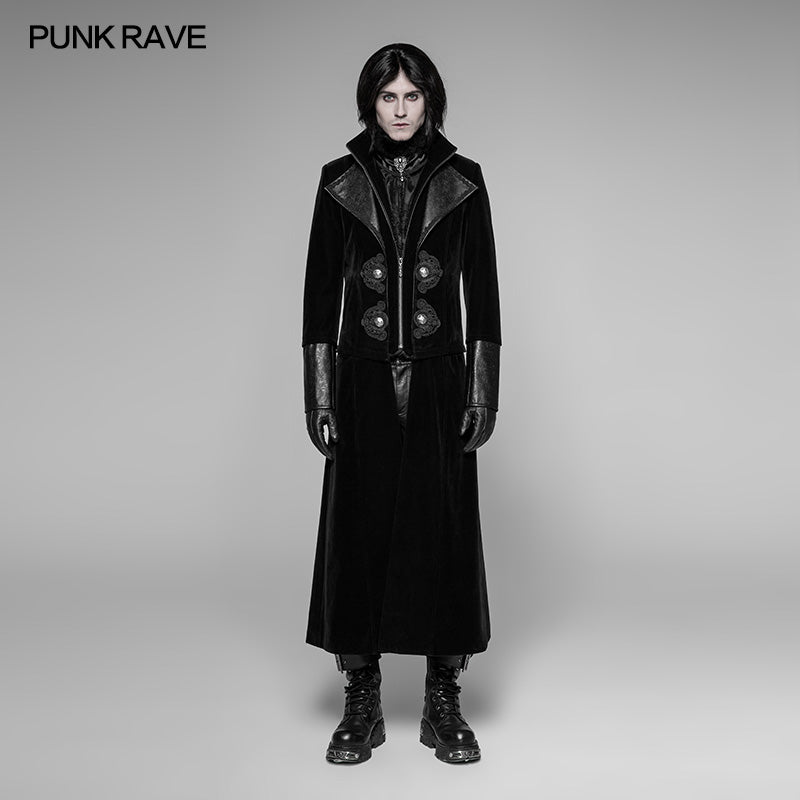 WY-949 Gorgeous Velvet Long Punk Jacket Detachable Fake Two-Piece Coat For Men?-??Punk Rave Clothing