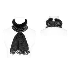 WS-269 Dracula Gothic Lace Silk Embroidered Collar Scarf With Faux Fur Accessories?-??Punk Rave Clothing