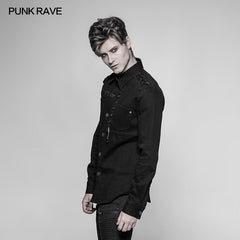 WY-939 Mens Punk Tie Rope Personality Shirt With Double Pocket?-??Punk Rave Clothing