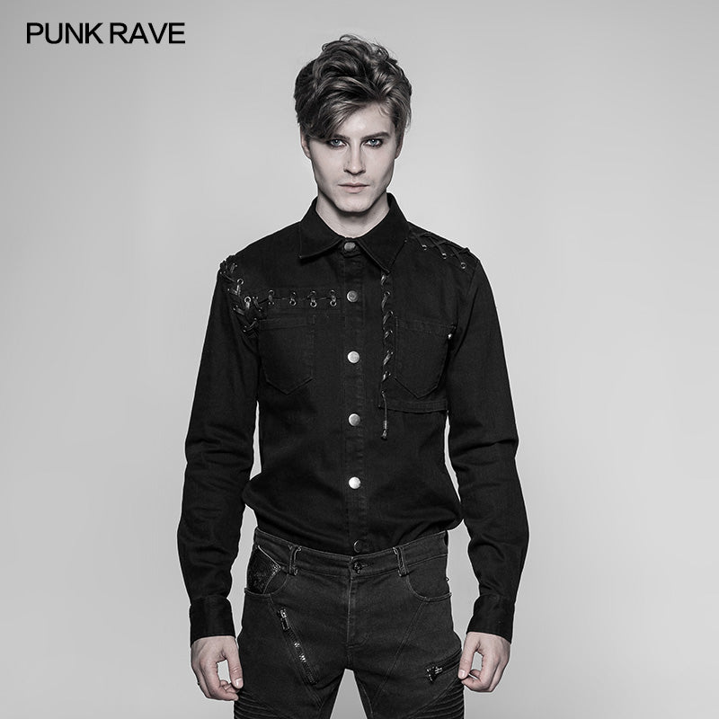 WY-939 Mens Punk Tie Rope Personality Shirt With Double Pocket?-??Punk Rave Clothing
