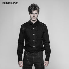 WY-939 Mens Punk Tie Rope Personality Shirt With Double Pocket?-??Punk Rave Clothing