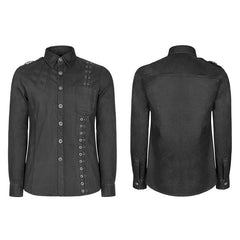 WY-943 Personality Steampunk Metal Eyelets Sueded Shirt With Retro Snap Buttons?-??Punk Rave Clothing