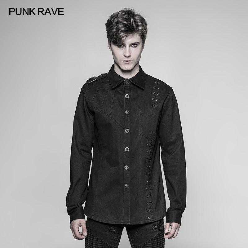 WY-943 Personality Steampunk Metal Eyelets Sueded Shirt With Retro Snap Buttons?-??Punk Rave Clothing