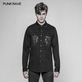 OY-946 Paladin Gothic Bloody Keel Denim Personality Shirt With Scratched Double Pockets?-??Punk Rave Clothing