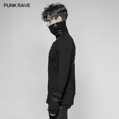 WT-527 Mens Punk Beveled Zipper Elastic Knitting T-shirt Dark Turtleneck Sweater?-??Punk Rave Clothing