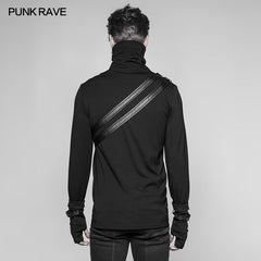 WT-527 Mens Punk Beveled Zipper Elastic Knitting T-shirt Dark Turtleneck Sweater?-??Punk Rave Clothing
