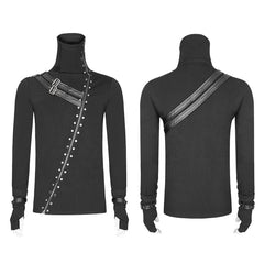 WT-527 Mens Punk Beveled Zipper Elastic Knitting T-shirt Dark Turtleneck Sweater?-??Punk Rave Clothing