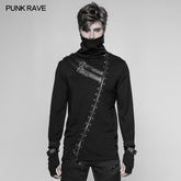 WT-527 Mens Punk Beveled Zipper Elastic Knitting T-shirt Dark Turtleneck Sweater?-??Punk Rave Clothing