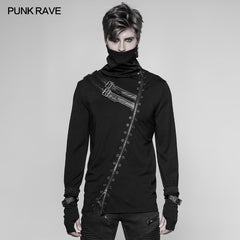 WT-527 Mens Punk Beveled Zipper Elastic Knitting T-shirt Dark Turtleneck Sweater?-??Punk Rave Clothing
