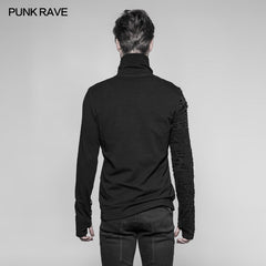 WT-535 Decadent Punk S-shaped Zipper Knitting T-shirt Personality Mosaic High Collar Sweater?-??Punk Rave Clothing