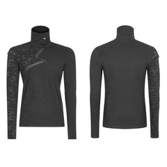 WT-535 Decadent Punk S-shaped Zipper Knitting T-shirt Personality Mosaic High Collar Sweater?-??Punk Rave Clothing