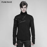 WT-535 Decadent Punk S-shaped Zipper Knitting T-shirt Personality Mosaic High Collar Sweater?-??Punk Rave Clothing