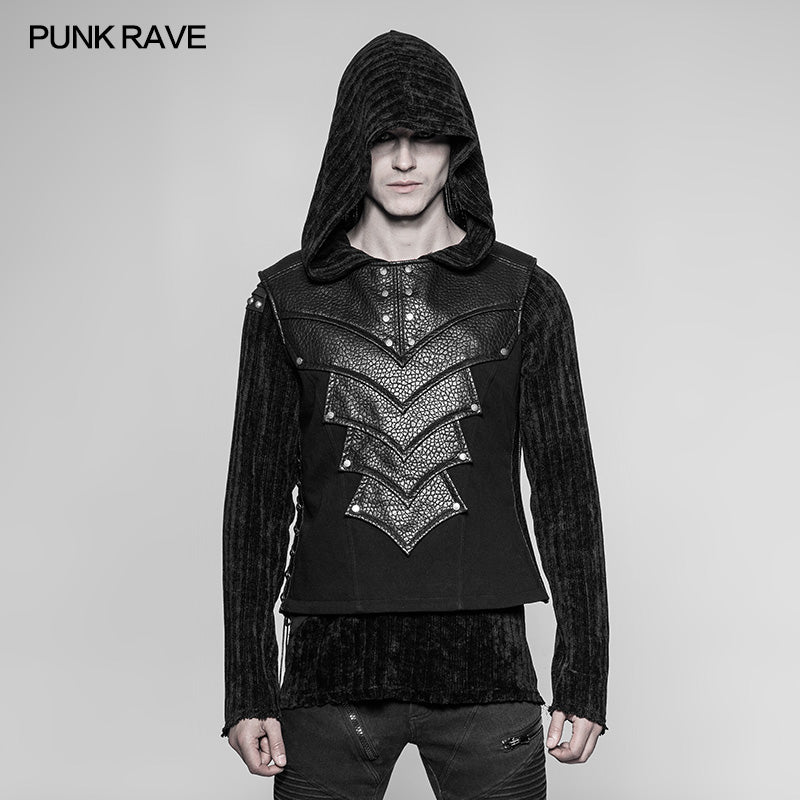 WY-931 Punk Warrior Leather Stitching Personality Chest Protector Vest?-??Punk Rave Clothing