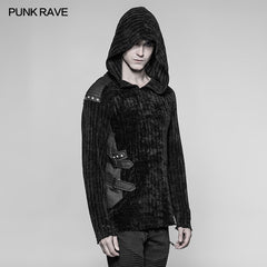 WM-046 Mens Dark Punk Knitting Hoodies Personality Mosaic Hooded Sweater Top?-??Punk Rave Clothing