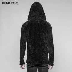 WM-046 Mens Dark Punk Knitting Hoodies Personality Mosaic Hooded Sweater Top?-??Punk Rave Clothing