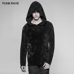 WM-046 Mens Dark Punk Knitting Hoodies Personality Mosaic Hooded Sweater Top?-??Punk Rave Clothing
