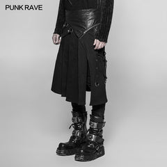 WQ-372 Mens Dark Punk Leather Splicing Personality Pleated Skirt?-??Punk Rave Clothing