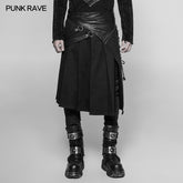 WQ-372 Mens Dark Punk Leather Splicing Personality Pleated Skirt?-??Punk Rave Clothing