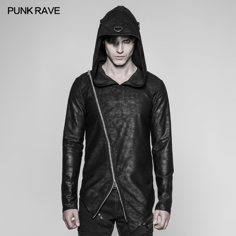 OT-532 Mens Dark Punk Personality Pullover Hoodie Beveled Zipper Hooded Knitting Sweater?-??Punk Rave Clothing