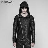 OT-532 Mens Dark Punk Personality Pullover Hoodie Beveled Zipper Hooded Knitting Sweater?-??Punk Rave Clothing