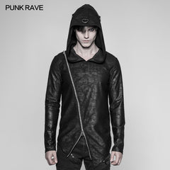 OT-532 Mens Dark Punk Personality Pullover Hoodie Beveled Zipper Hooded Knitting Sweater?-??Punk Rave Clothing