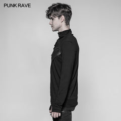 WT-529 Mens Personality Brushed Gothic T-shirt Half Stand Collar Knitting Top?-??Punk Rave Clothing