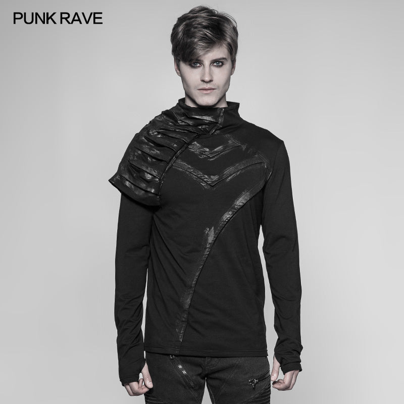 WT-529 Mens Personality Brushed Gothic T-shirt Half Stand Collar Knitting Top?-??Punk Rave Clothing