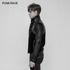 WY-910 Royal Cavalry Force Punk Vest Velvet Leather Stand Collar Waistcoat For Men?-??Punk Rave Clothing