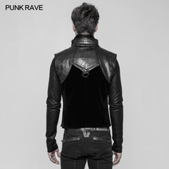WY-910 Royal Cavalry Force Punk Vest Velvet Leather Stand Collar Waistcoat For Men?-??Punk Rave Clothing