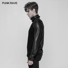 WT-536 Mens Diablo Punk Solid Color Mesh Crack Printing T-shirt With Half High Collar?-??Punk Rave Clothing