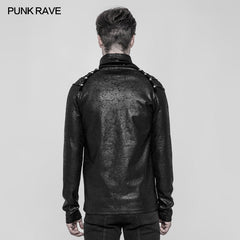 WT-536 Mens Diablo Punk Solid Color Mesh Crack Printing T-shirt With Half High Collar?-??Punk Rave Clothing