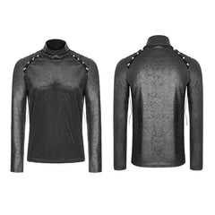 WT-536 Mens Diablo Punk Solid Color Mesh Crack Printing T-shirt With Half High Collar?-??Punk Rave Clothing