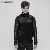 WT-536 Mens Diablo Punk Solid Color Mesh Crack Printing T-shirt With Half High Collar?-??Punk Rave Clothing