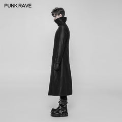 WY-925 Steampunk Shiny Twill Crack Leather Asymmetric Jacket Punk Stand Collar Long Coat For Men?-??Punk Rave Clothing