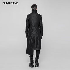 WY-925 Steampunk Shiny Twill Crack Leather Asymmetric Jacket Punk Stand Collar Long Coat For Men?-??Punk Rave Clothing