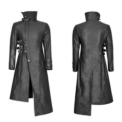 WY-925 Steampunk Shiny Twill Crack Leather Asymmetric Jacket Punk Stand Collar Long Coat For Men?-??Punk Rave Clothing