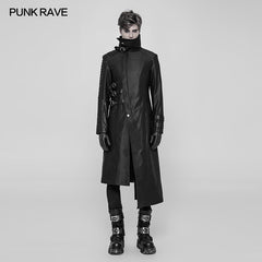 WY-925 Steampunk Shiny Twill Crack Leather Asymmetric Jacket Punk Stand Collar Long Coat For Men?-??Punk Rave Clothing