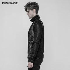 WT-531 Mens Diablo Punk Crack Printing Mesh Splicing T-Shirt With Half High Collar?-??Punk Rave Clothing