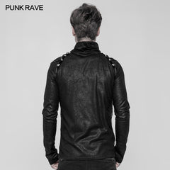 WT-531 Mens Diablo Punk Crack Printing Mesh Splicing T-Shirt With Half High Collar?-??Punk Rave Clothing