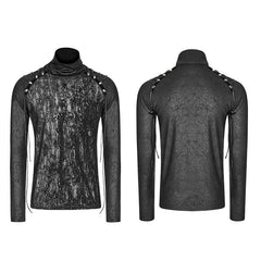 WT-531 Mens Diablo Punk Crack Printing Mesh Splicing T-Shirt With Half High Collar?-??Punk Rave Clothing