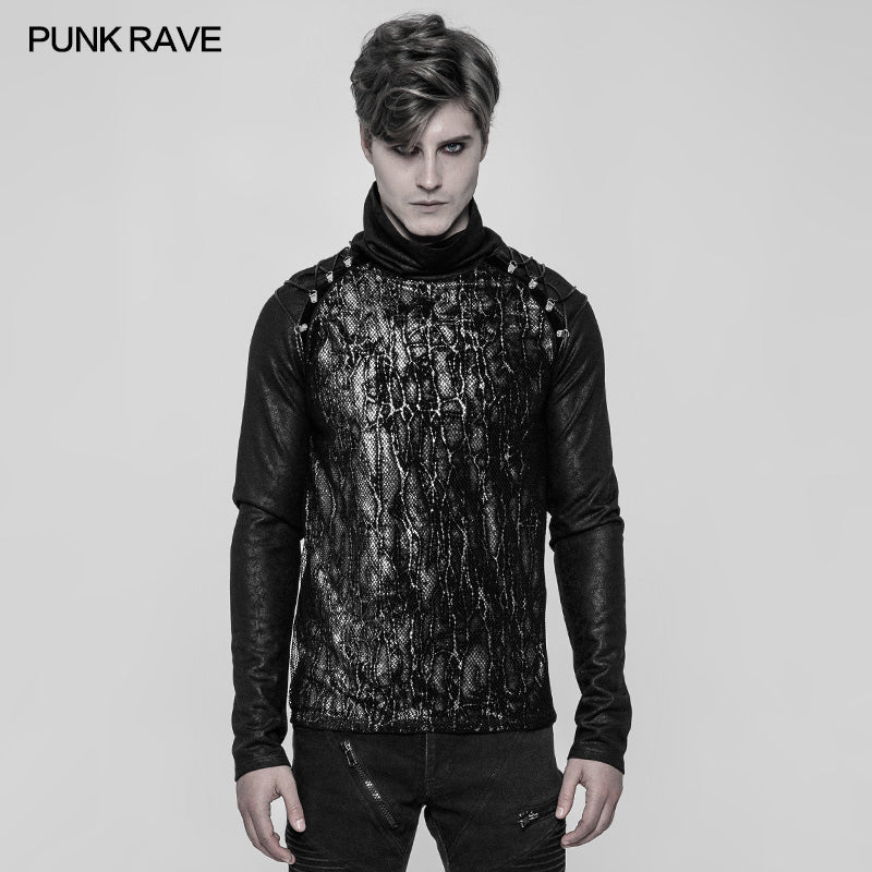 WT-531 Mens Diablo Punk Crack Printing Mesh Splicing T-Shirt With Half High Collar?-??Punk Rave Clothing