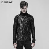 WT-531 Mens Diablo Punk Crack Printing Mesh Splicing T-Shirt With Half High Collar?-??Punk Rave Clothing