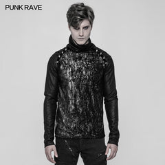 WT-531 Mens Diablo Punk Crack Printing Mesh Splicing T-Shirt With Half High Collar?-??Punk Rave Clothing