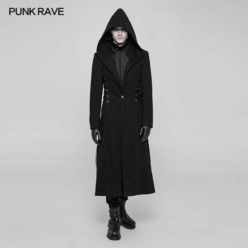 OY-927 Gothic Dark Side Wear Rope Woolen Hooded Coat Long Jacket?-??Punk Rave Clothing