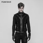 WY-930 Mens Rough Leather Splicing Stand Collar Punk Vest?-??Punk Rave Clothing