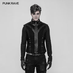 WY-930 Mens Rough Leather Splicing Stand Collar Punk Vest?-??Punk Rave Clothing